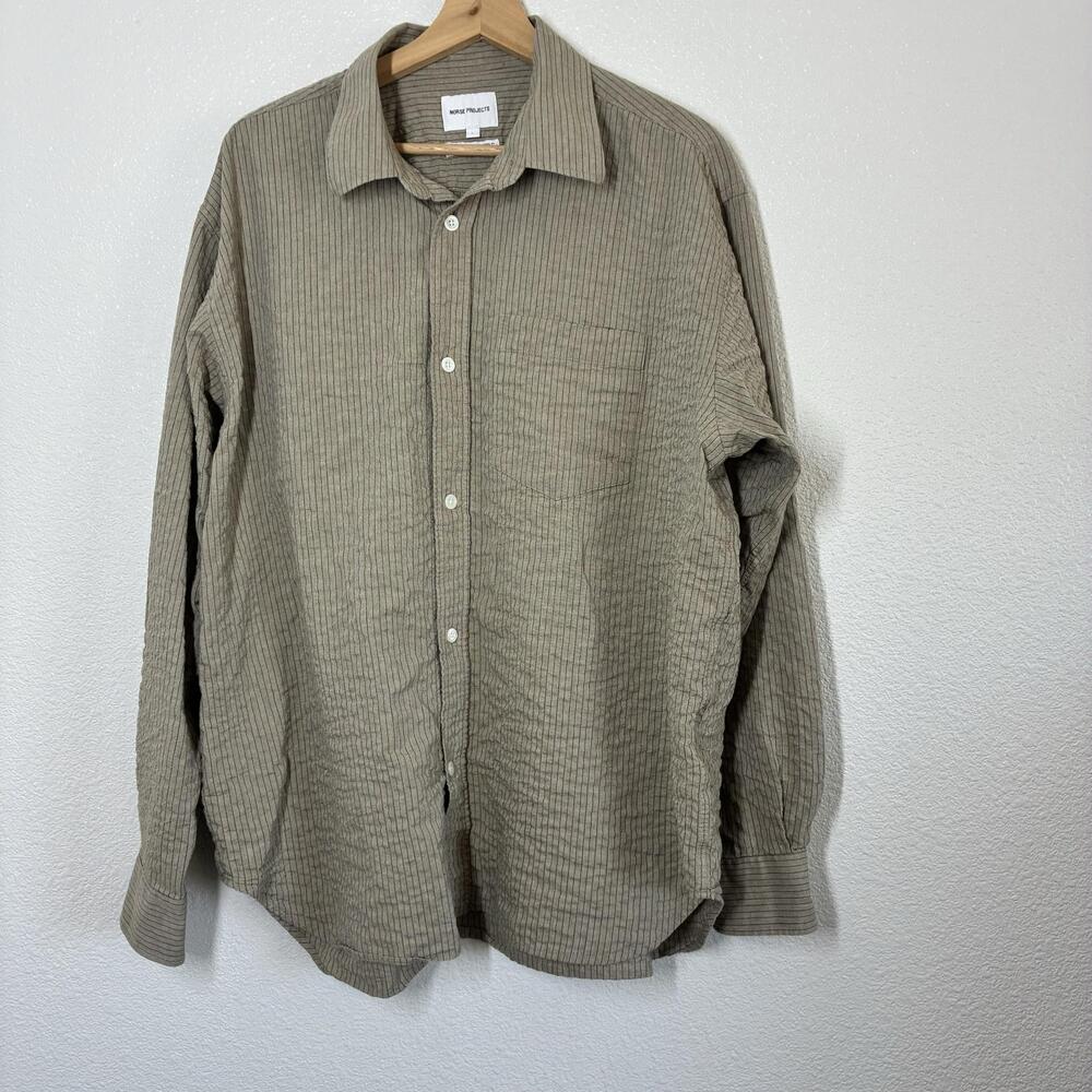 Norse Projects Shirt Mens Large Beige Mo Oversized Striped Button Up Casual